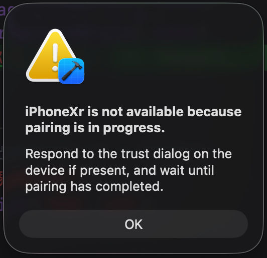 Xcode 提示 pairing is in progress